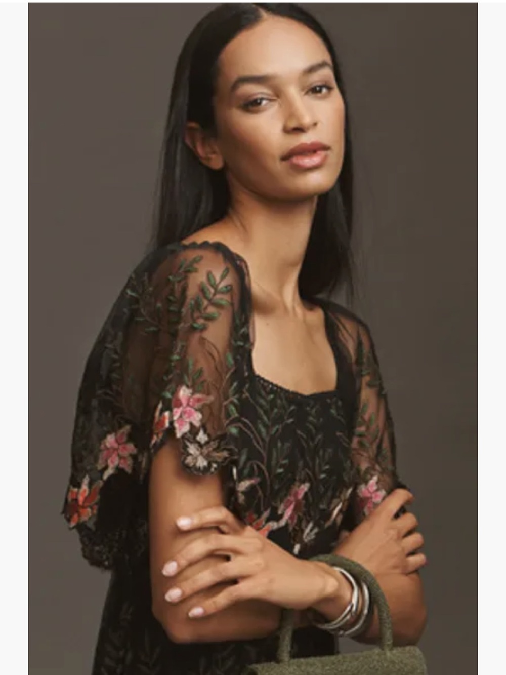 NWT bl^nk x ANTHROPOLOGIE Emryn Embroidered Square-Neck Midi Dress - Picture 5 of 15
